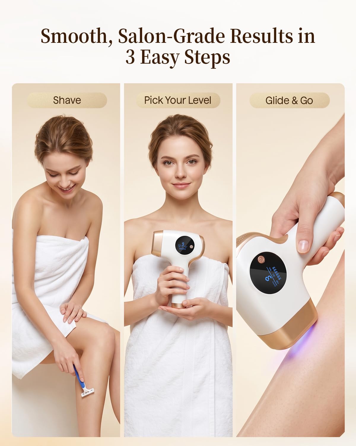 IPL Hair Removal Device, Fanie 3-in-1 OTC Home Hair Remover, Gentle Hair Reduction for Women Men, with Goggles & Razor, 999,999 Flashes, Corded for Armpits Legs Arms Bikini Line